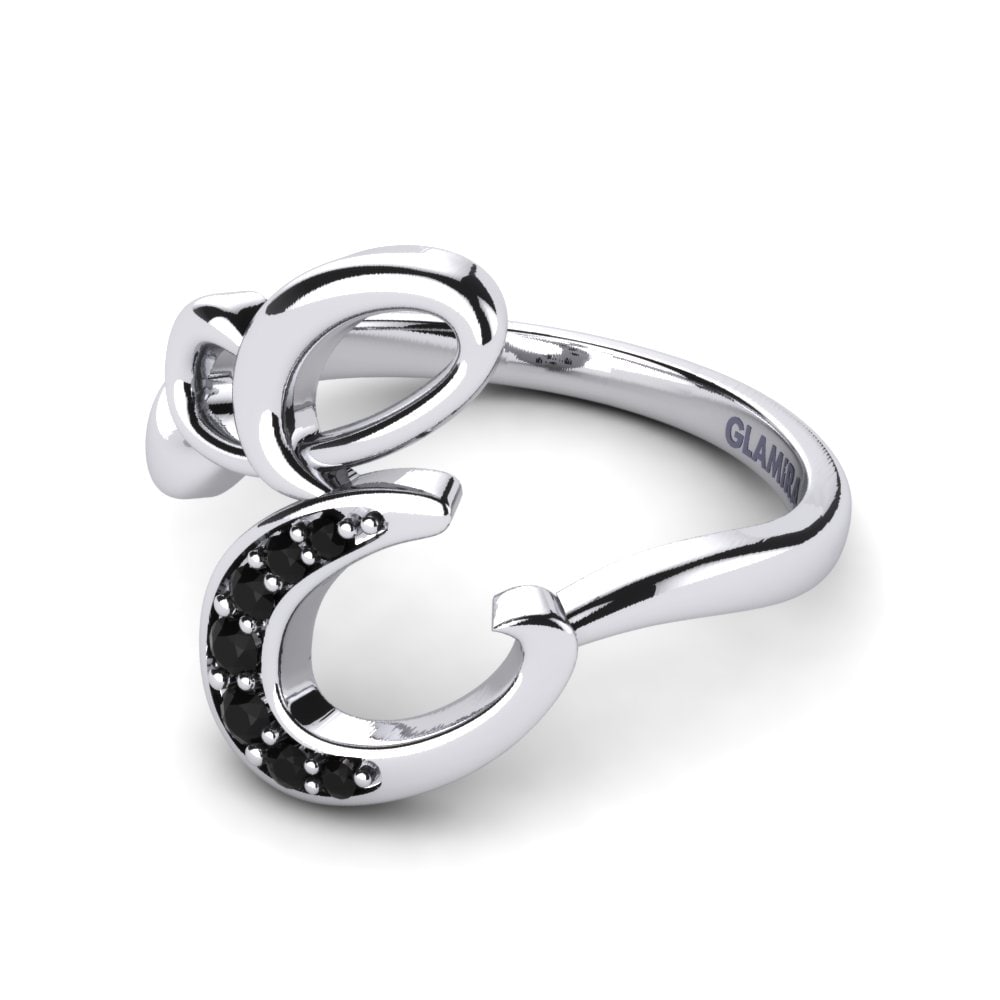 Rund Schwarzer Saphir Initials Ringe E
