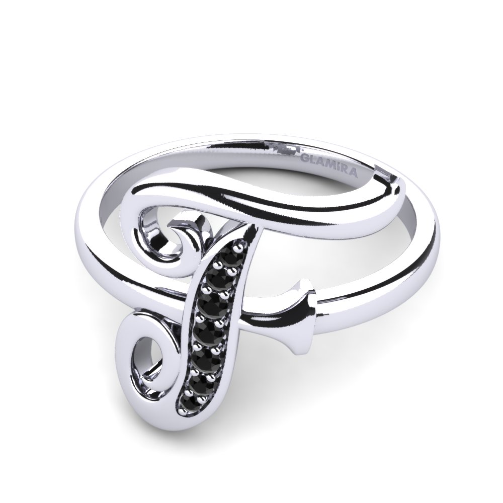 Rund Schwarzer Saphir Initials Ringe F