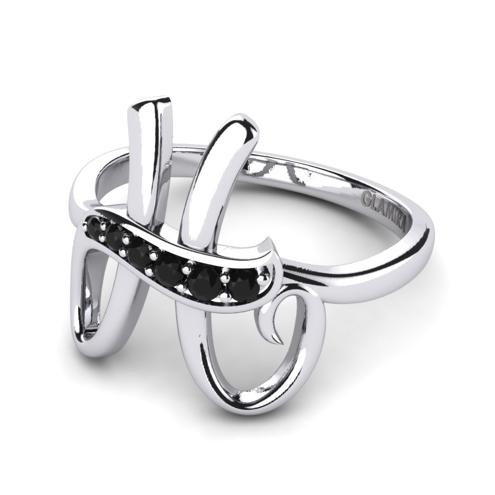 Rund Schwarzer Saphir Initials Ringe H