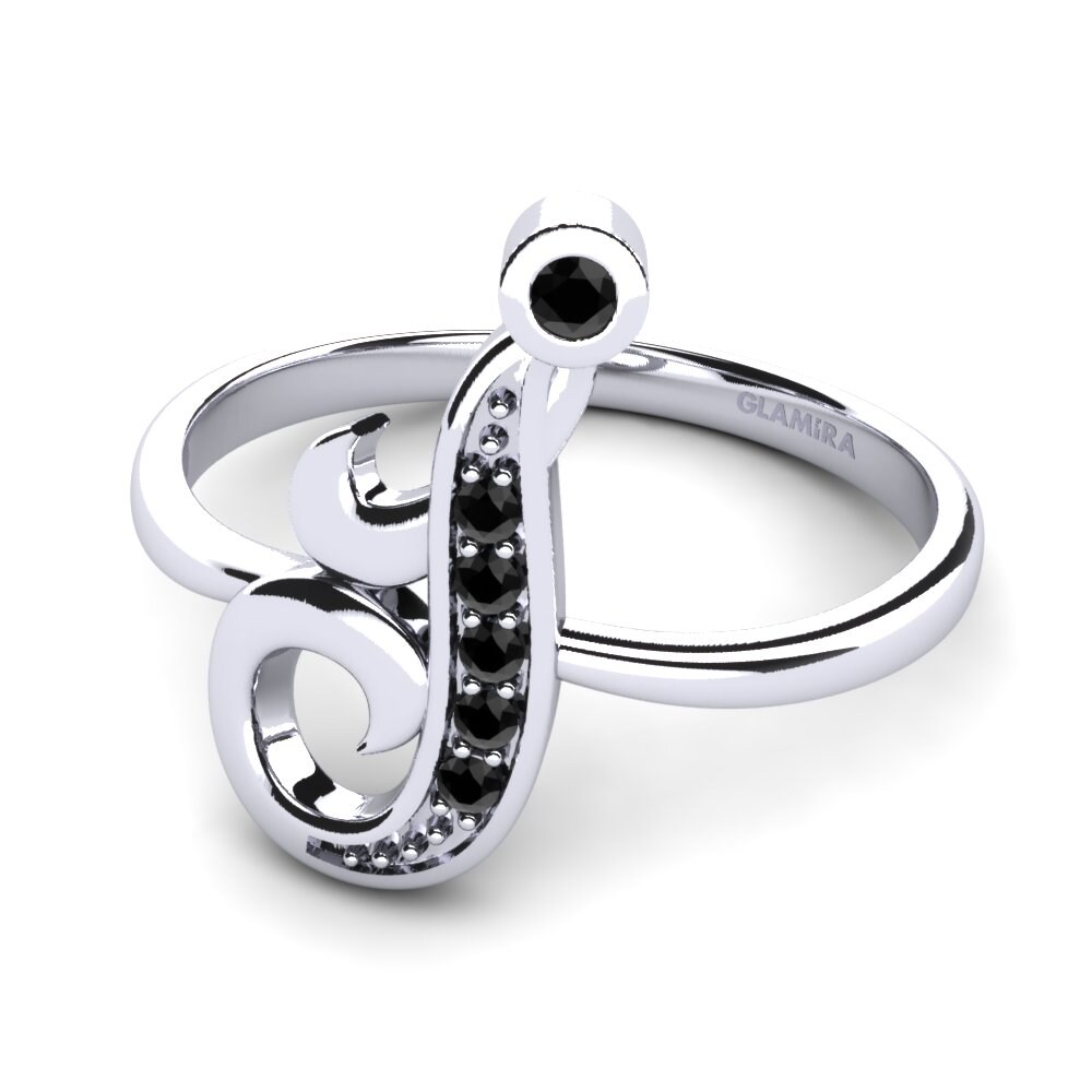 Rund Schwarzer Saphir Initials Ringe J
