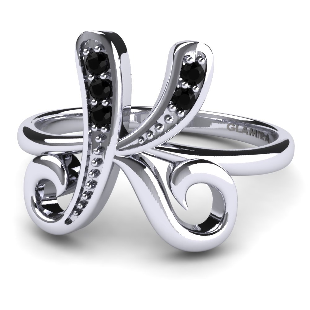Rund Schwarzer Saphir Initials Ringe K
