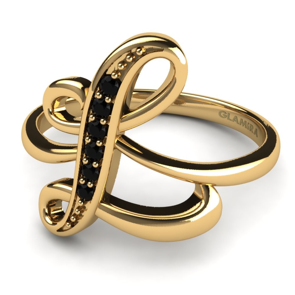 Rund Schwarzer Saphir Initials Ringe L