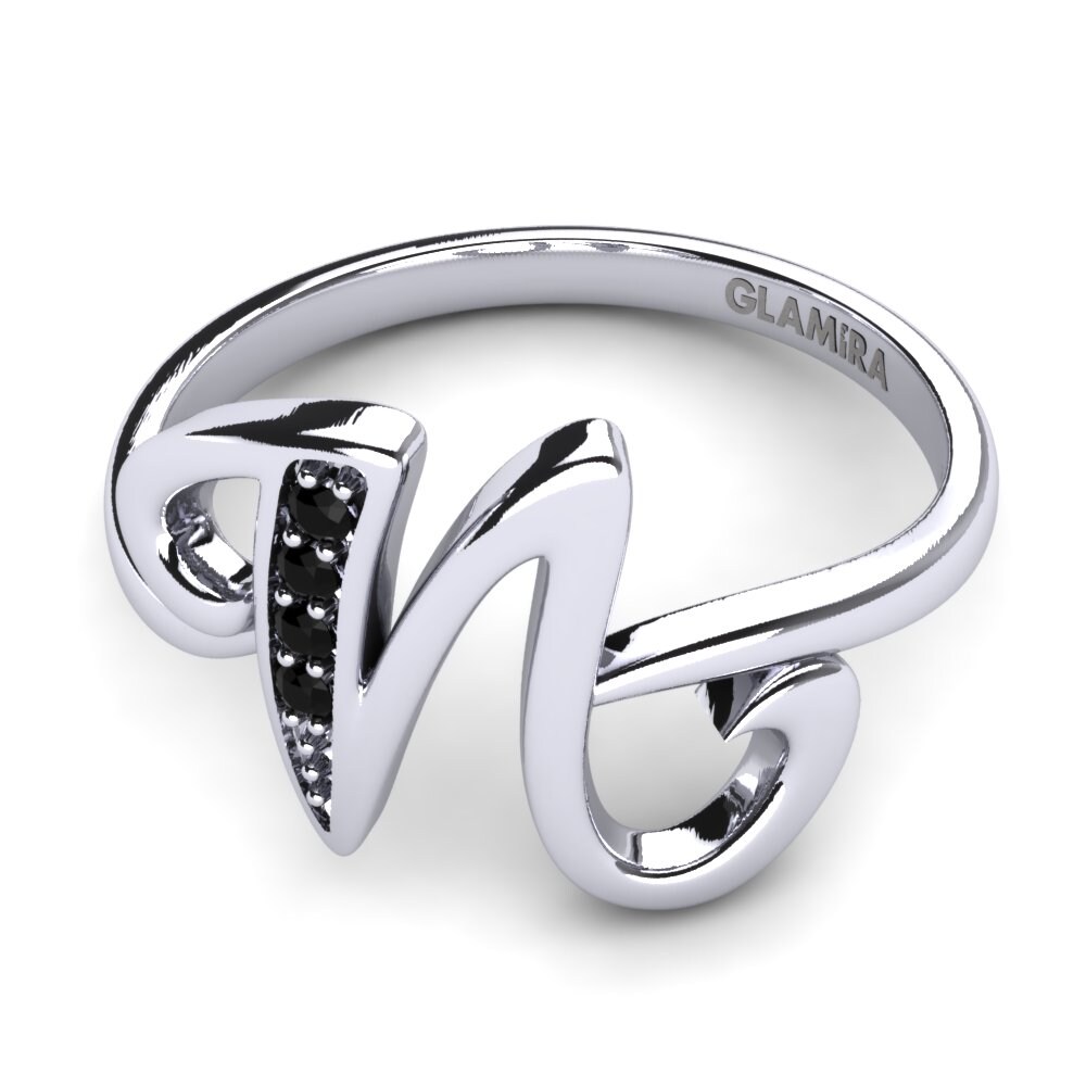 Rund Schwarzer Saphir Initials Ringe N