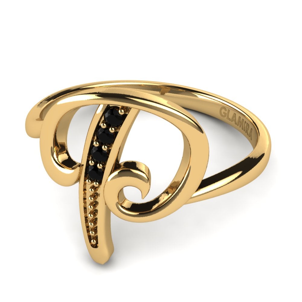 Rund Schwarzer Saphir Initials Ringe P