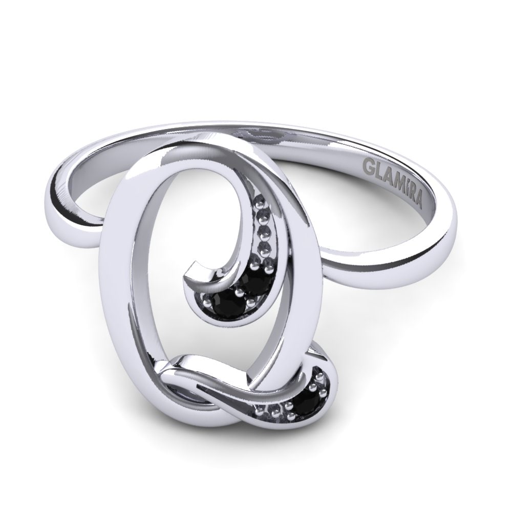 Rund Schwarzer Saphir Initials Ringe Q