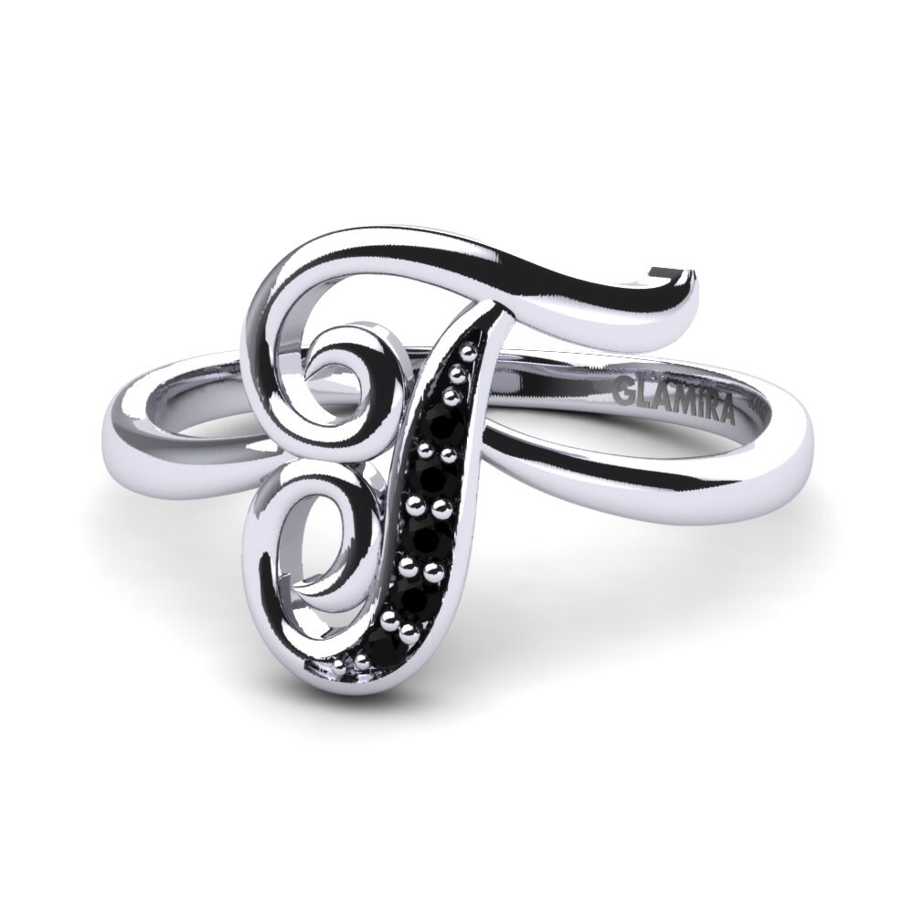 Rund Schwarzer Saphir Initials Ringe T