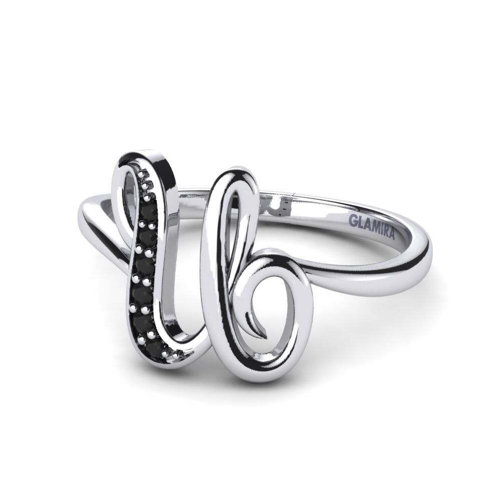 Rund Schwarzer Saphir Initials Ringe U