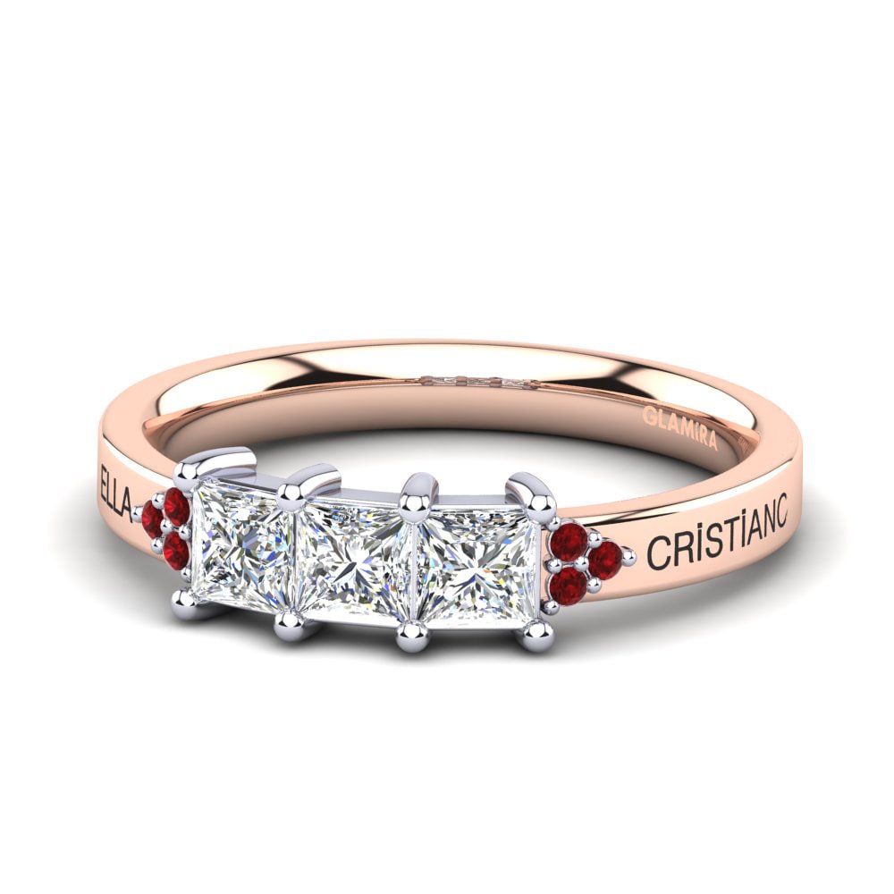 14K Rose & White Gold Red Zirconia Ring Cienian