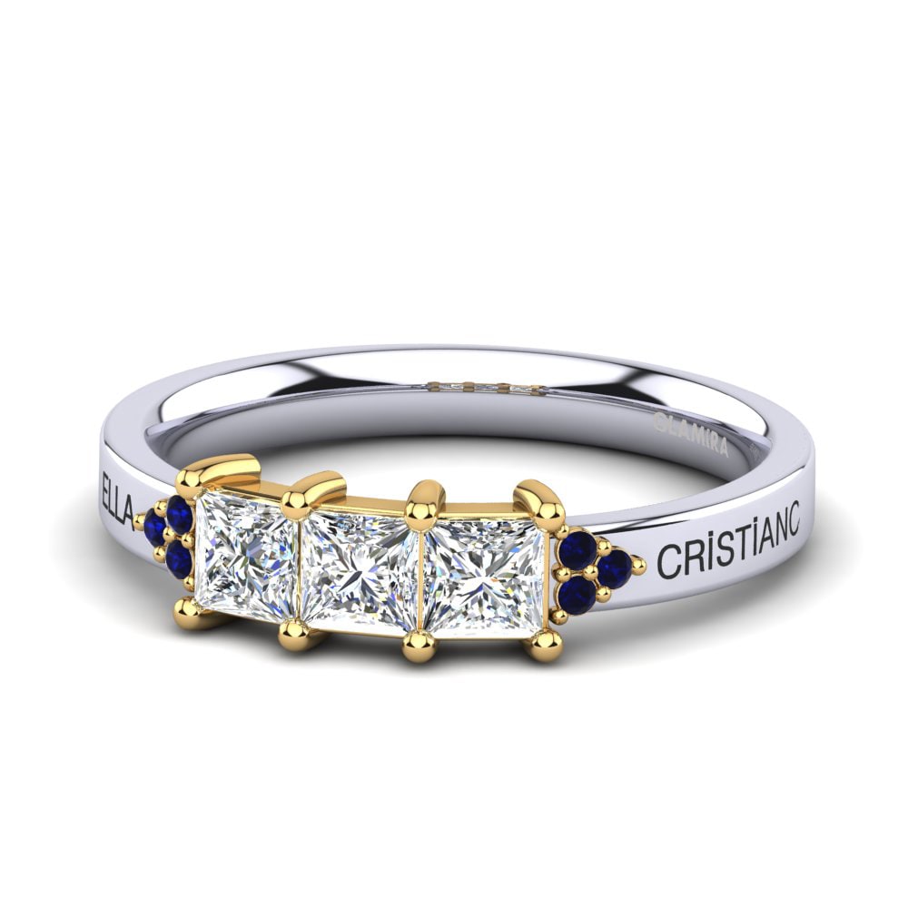 14ct White & Yellow Gold Dark Blue Zirconia Ring Cienian