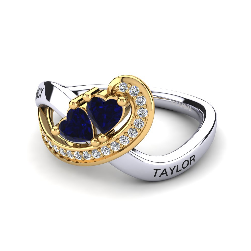 14ct White & Yellow Gold Dark Blue Zirconia Ring Isedoria