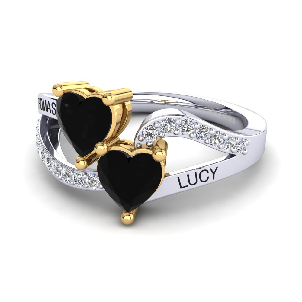 9ct White & Yellow Gold Black Onyx Ring Jaume