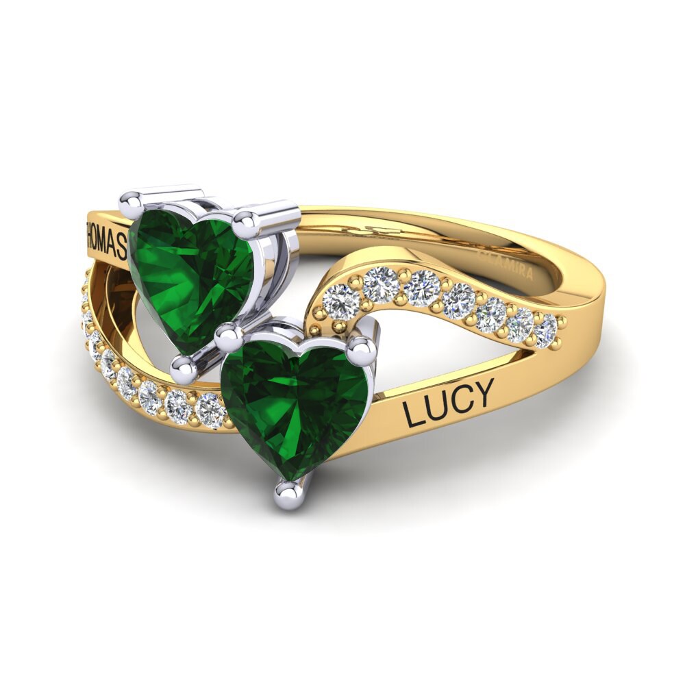 18ct Yellow & White Gold Emerald (Lab Created) Ring Jaume