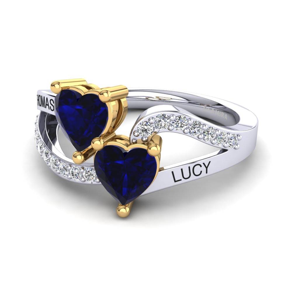 14ct White & Yellow Gold Dark Blue Zirconia Ring Jaume