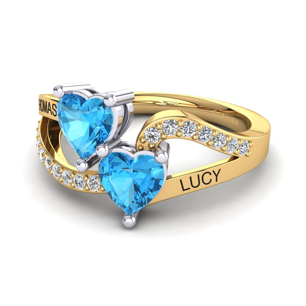 18ct Yellow & White Gold Blue Topaz Ring Jaume