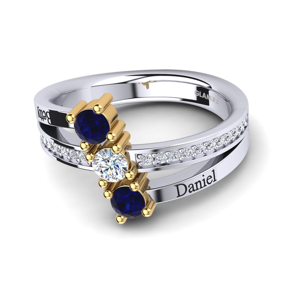 14ct White & Yellow Gold Dark Blue Zirconia Ring Josanne