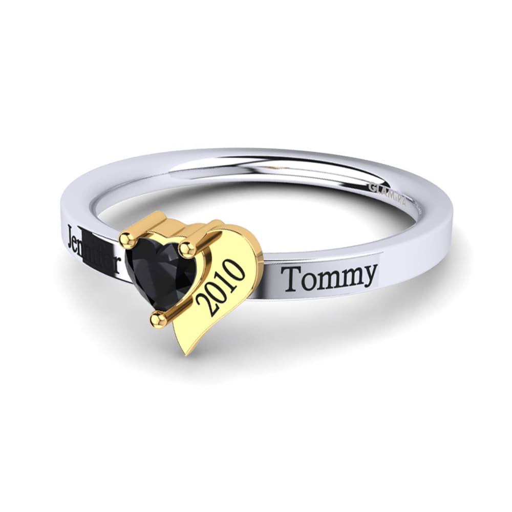 9ct White & Yellow Gold Black Onyx Ring Manjari
