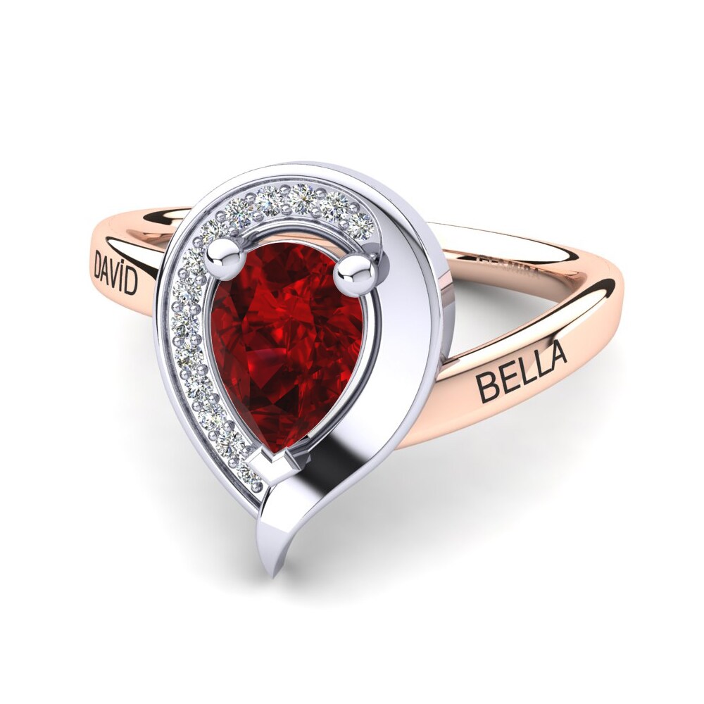 14K Rose & White Gold Red Zirconia Ring Nelsania