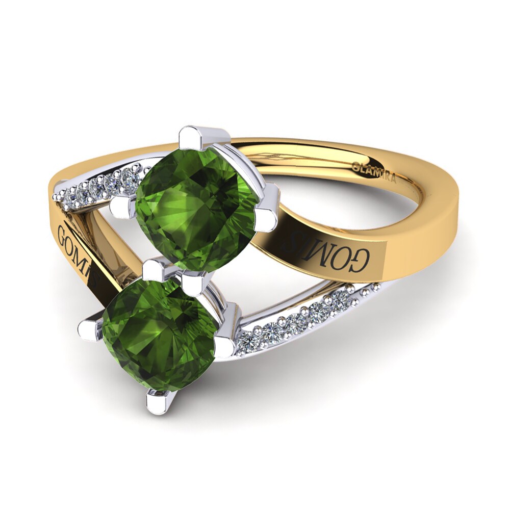 14ct Yellow & White Gold Green Tourmaline Ring Seneca