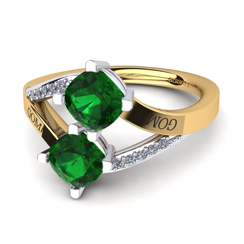 18ct Yellow & White Gold Emerald (Lab Created) Ring Seneca