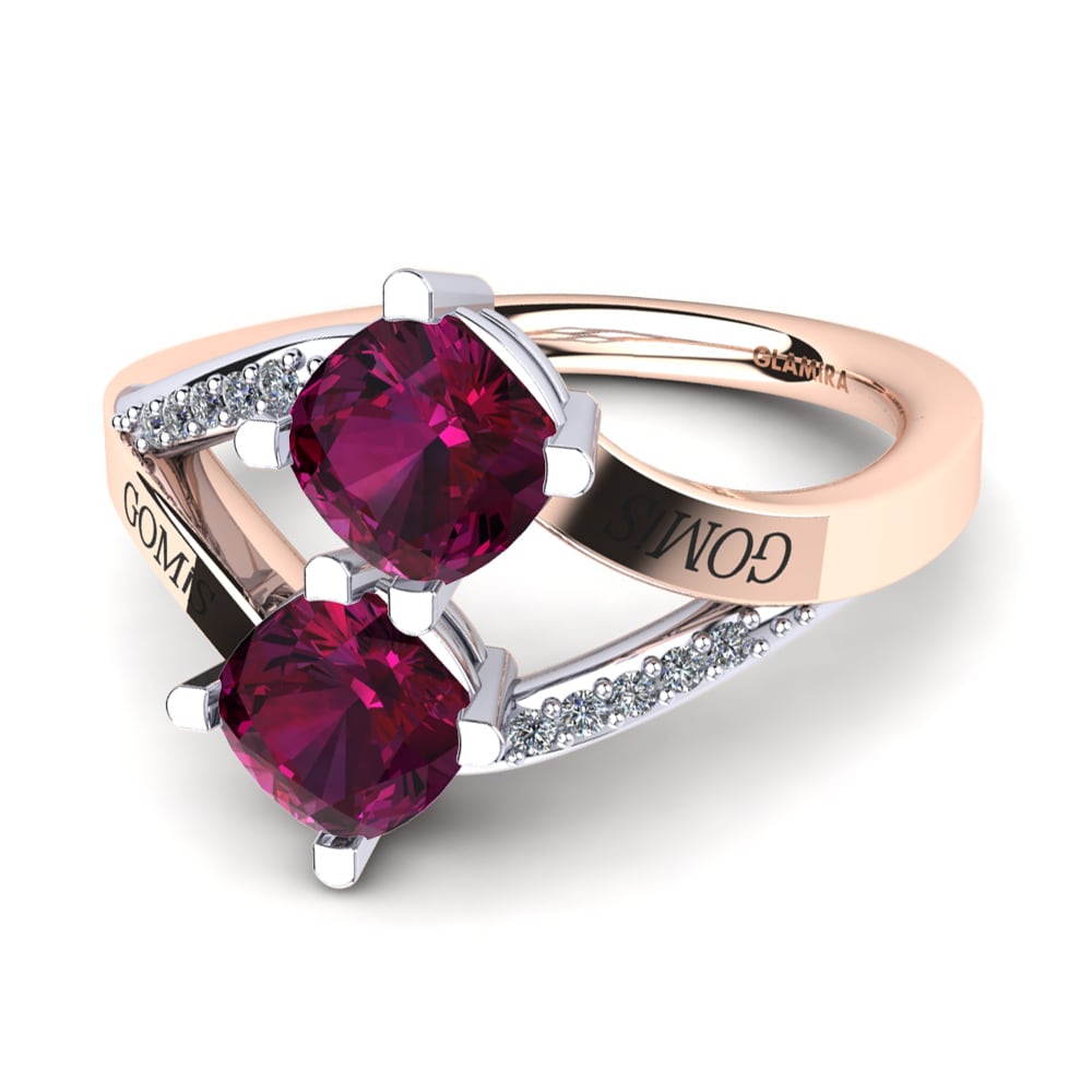 18ct Rose & White Gold Rhodolite Garnet Ring Seneca