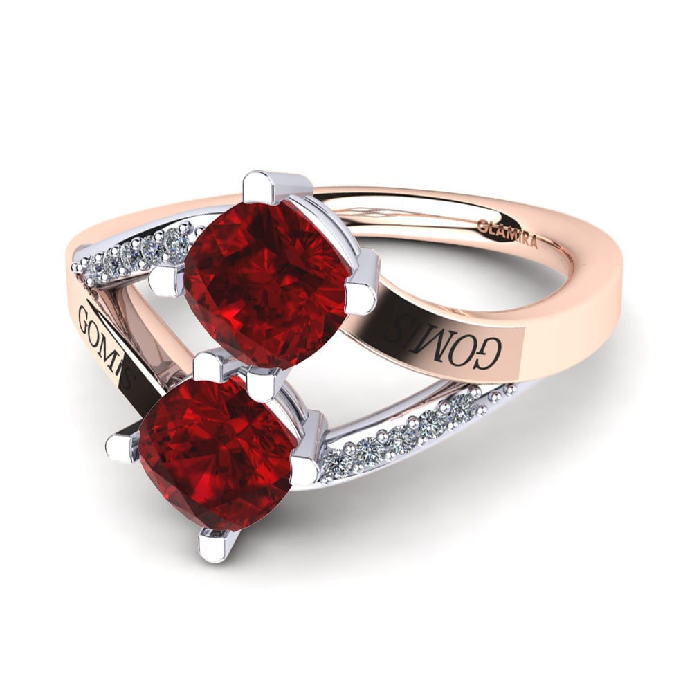 14K Rose & White Gold Red Zirconia Ring Seneca