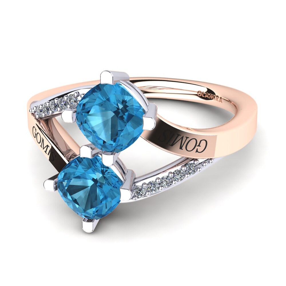 18ct Rose & White Gold Blue Topaz Ring Seneca