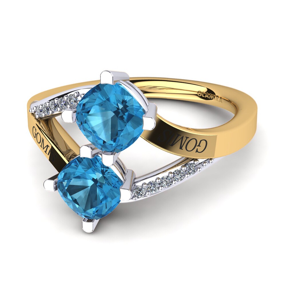 18ct Yellow & White Gold Blue Topaz Ring Seneca