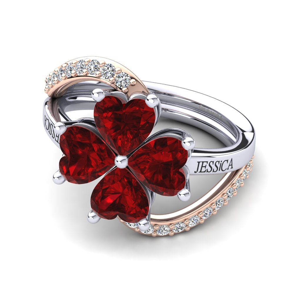 14k Oro Blanco & Rosa Rubí (Creado en laboratorio) Anillo Shaune