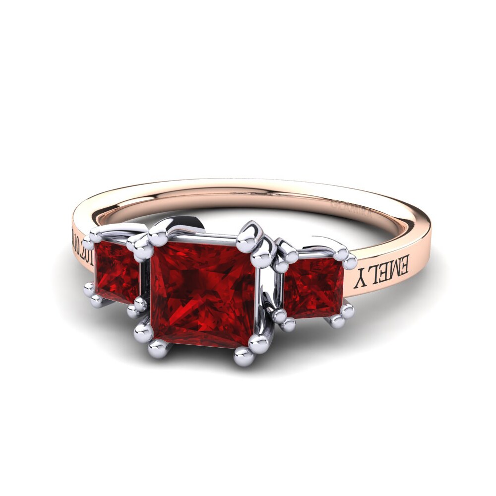 14K Rose & White Gold Red Zirconia Ring Sheldan