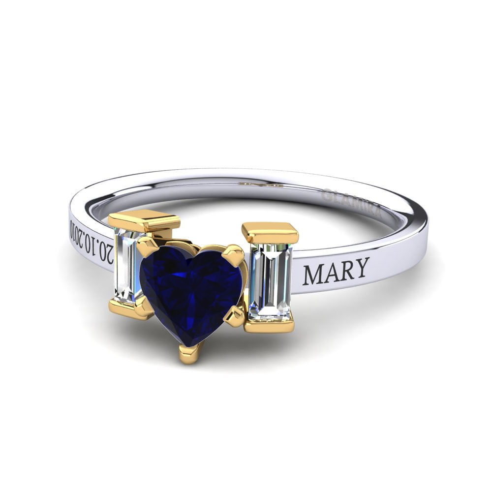 14ct White & Yellow Gold Dark Blue Zirconia Ring Soterios