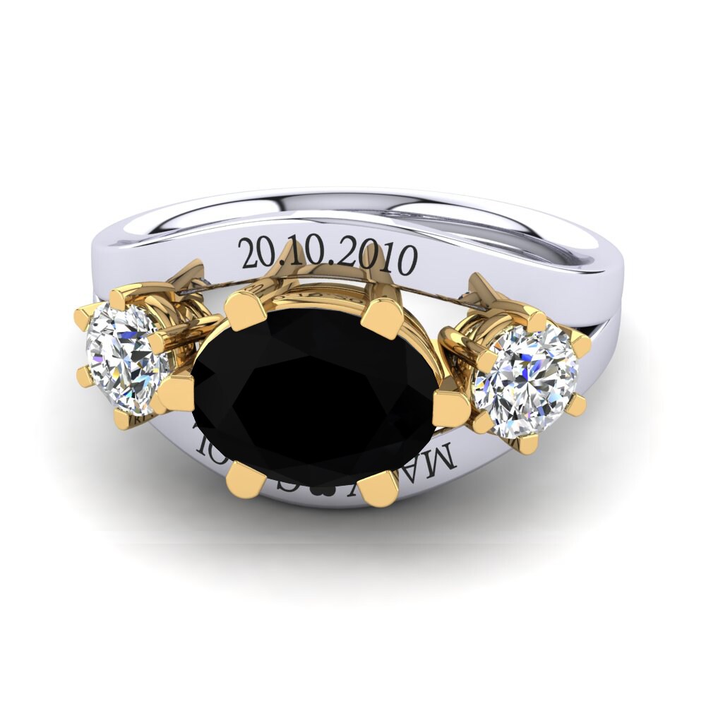 9ct White & Yellow Gold Black Onyx Ring Spencre