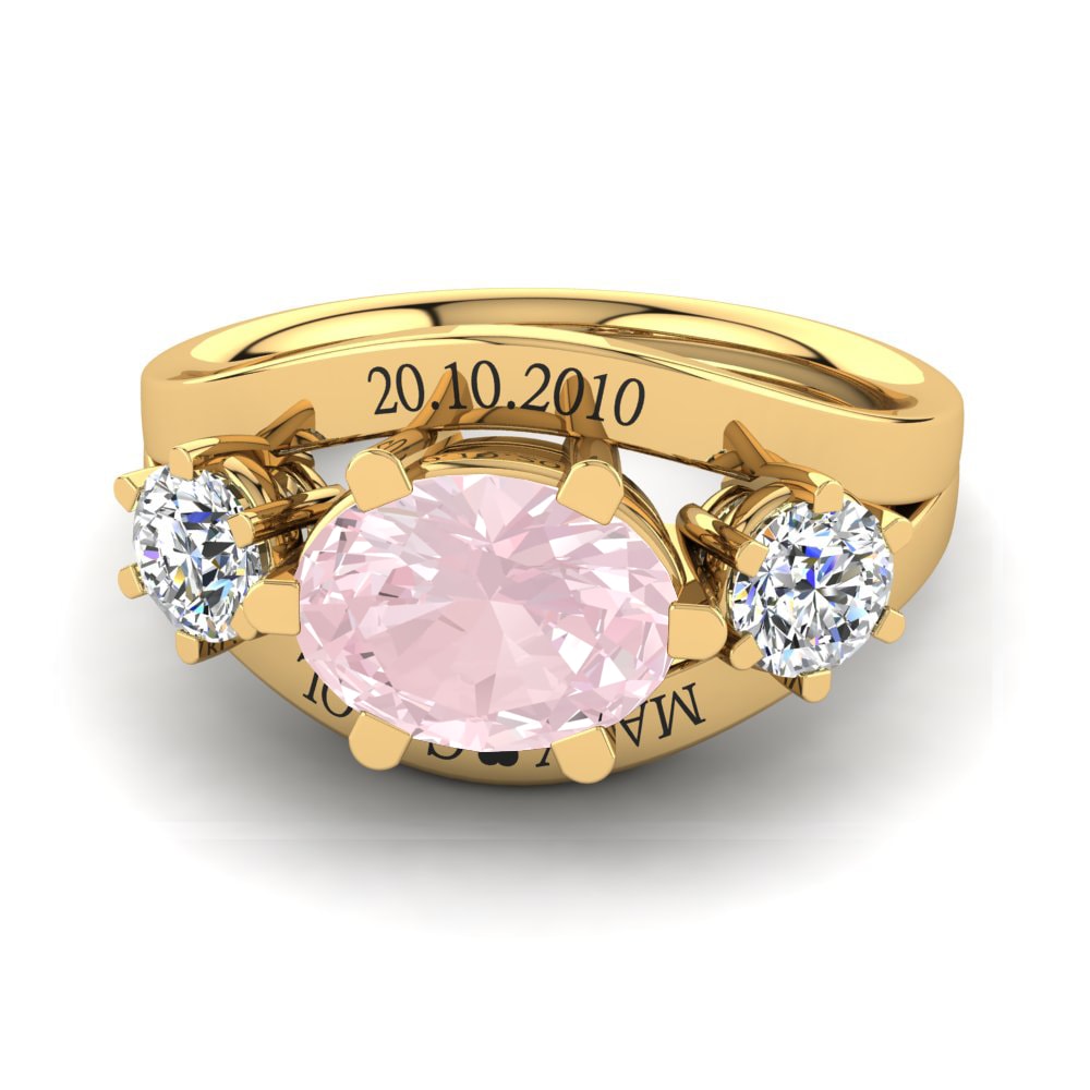 Bagues Or Jaune 18k Quartz Rose Initial & Name