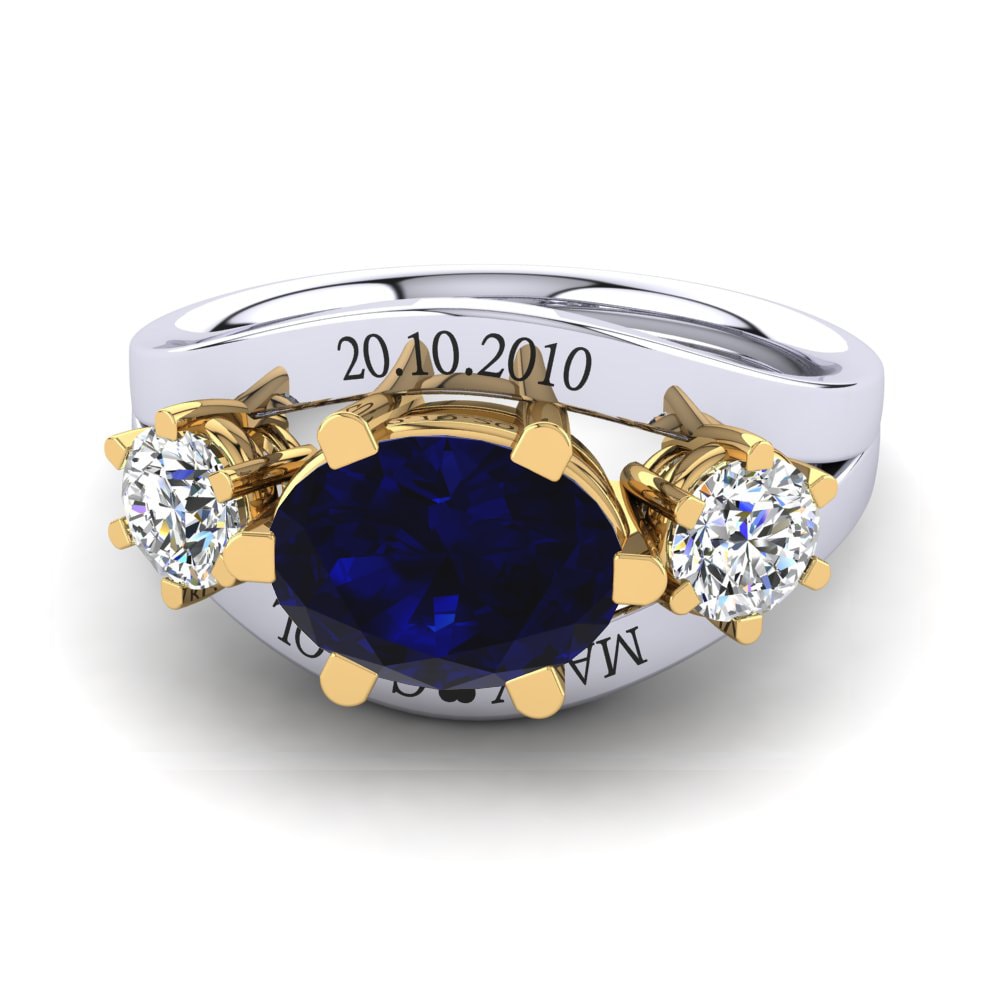 14ct White & Yellow Gold Dark Blue Zirconia Ring Spencre