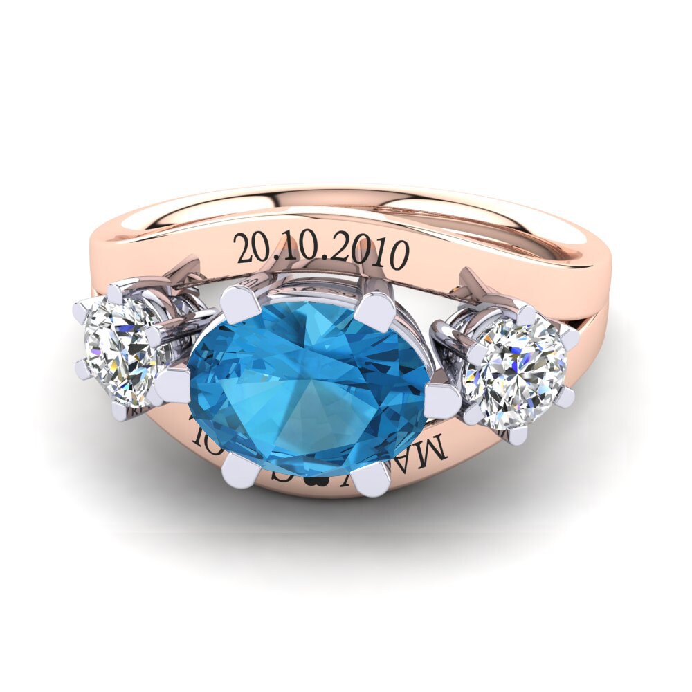 18ct Rose & White Gold Blue Topaz Ring Spencre