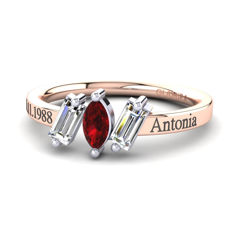 14K Rose & White Gold Red Zirconia Ring Tieshia