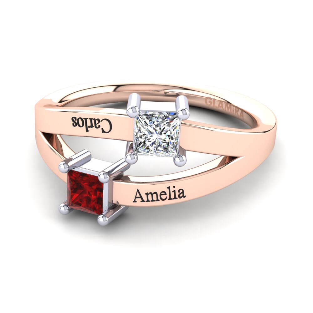 14K Rose & White Gold Red Zirconia Ring Tishal