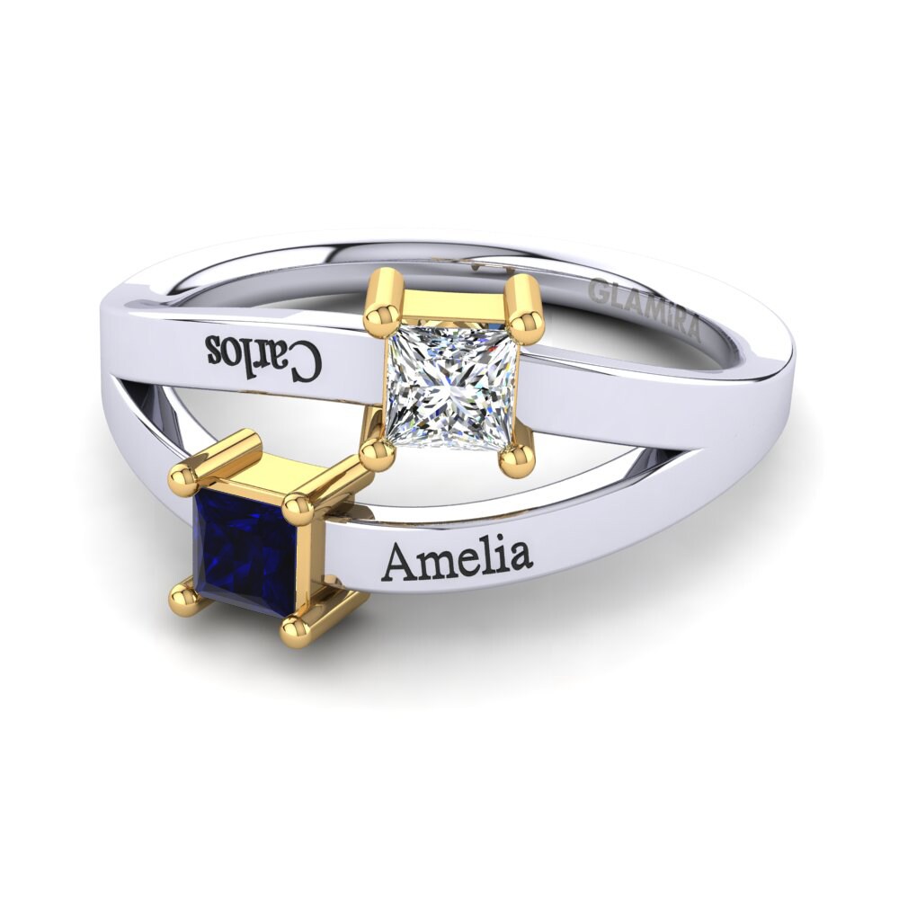 14ct White & Yellow Gold Dark Blue Zirconia Ring Tishal