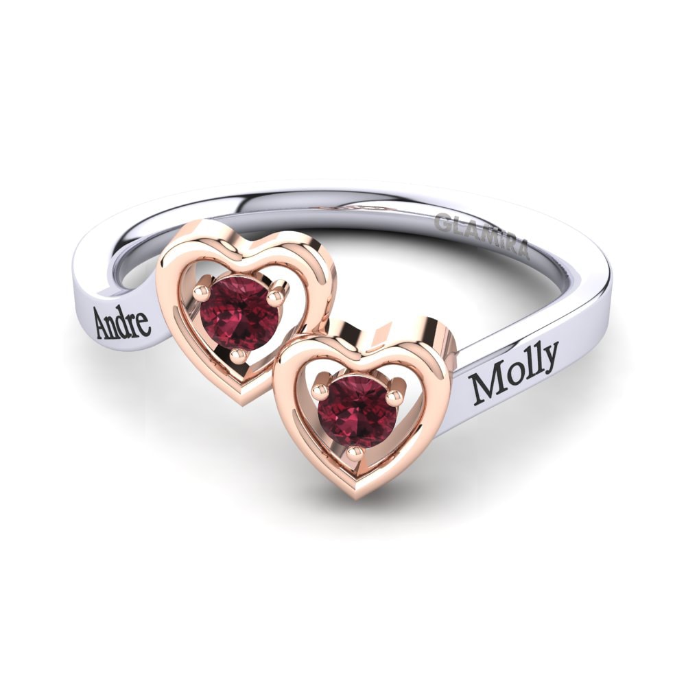 9k Oro Blanco & Rosa Granate Anillo Toinette