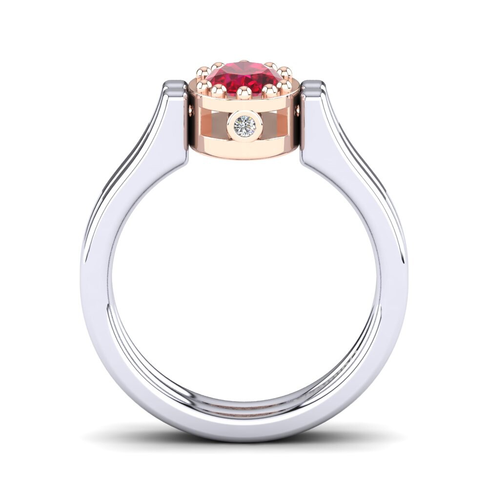 14k Oro Blanco & Rosa Rubí (Creado en laboratorio) Anillo Rudolfia