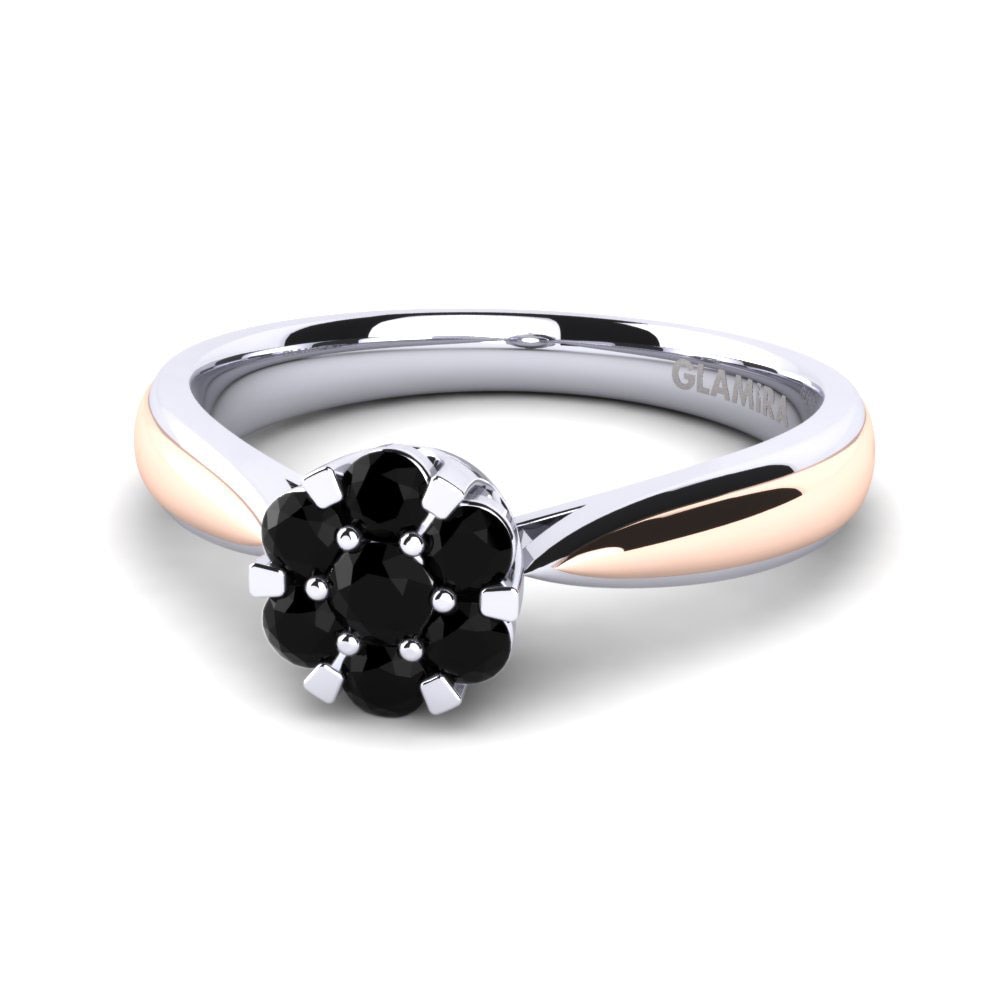 14ct White & Rose Gold Black Sapphire Ring Venice