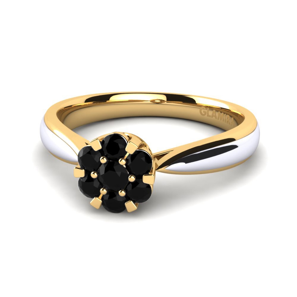 18ct Yellow & White Gold Black Diamond Ring Venice