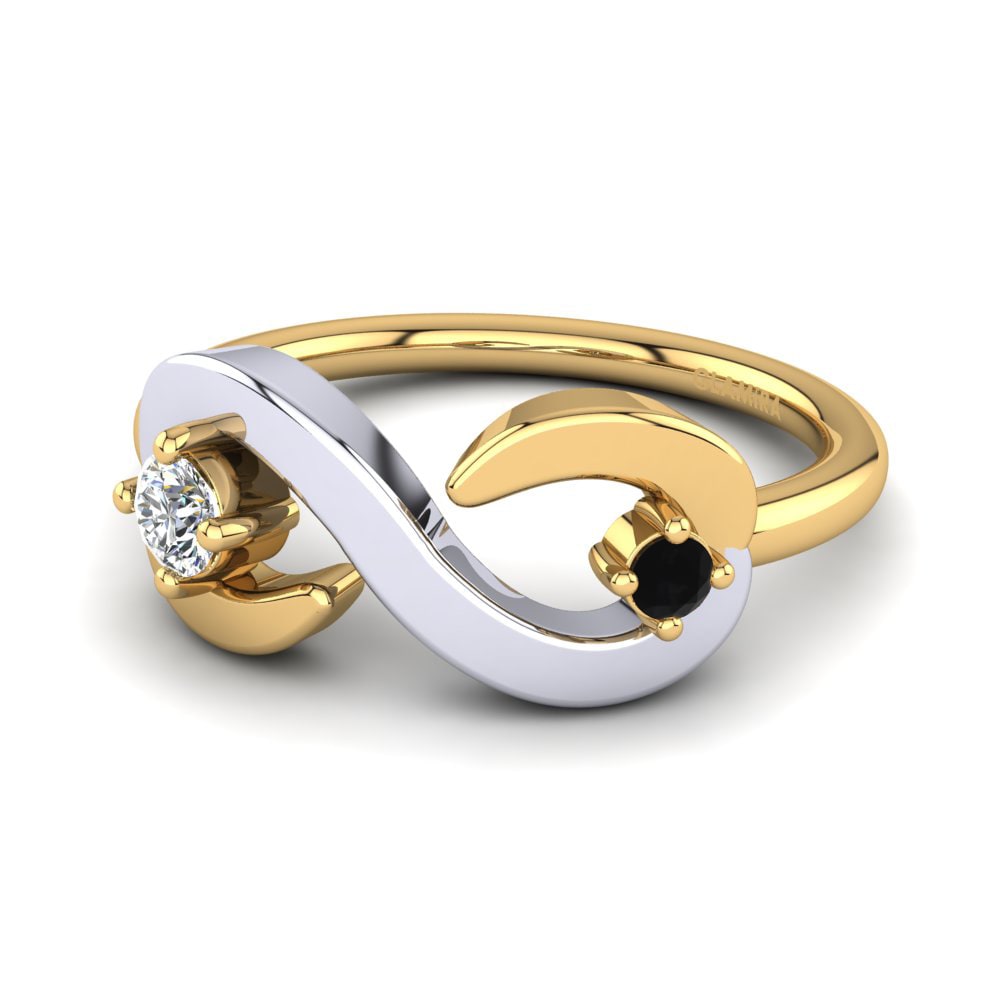 18ct Yellow & White Gold Black Diamond Ring Roverta