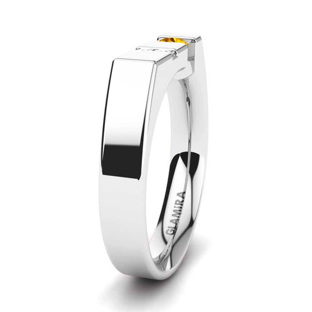 14k Oro Blanco Citrino Anillo de Hombre Balconi