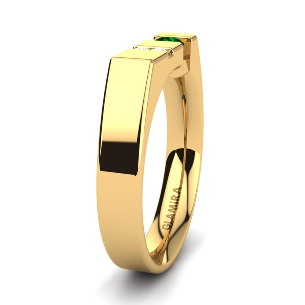 14k Oro Amarillo Circonita Verde Anillo de Hombre Balconi