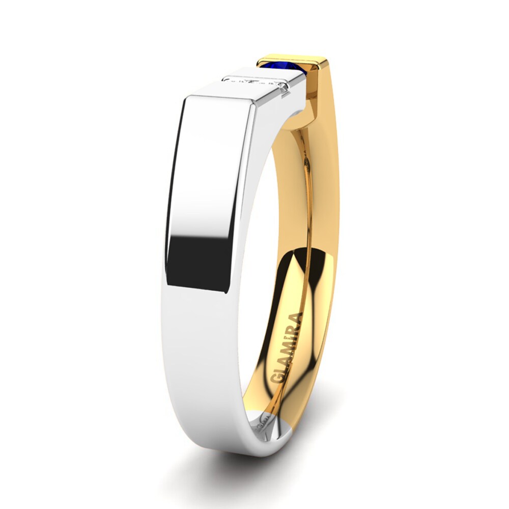 14ct White & Yellow Gold Dark Blue Zirconia Men's Ring Balconi