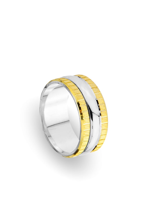 14k White & Yellow Gold Men's Wedding Ring Florid Spice