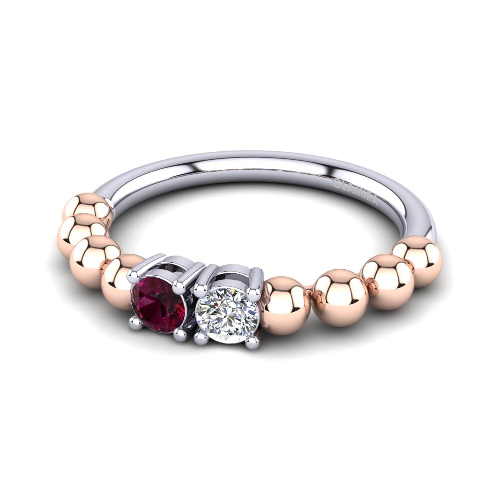 14k Oro Blanco & Rosa Granate Rhodolite Anillo Samarria