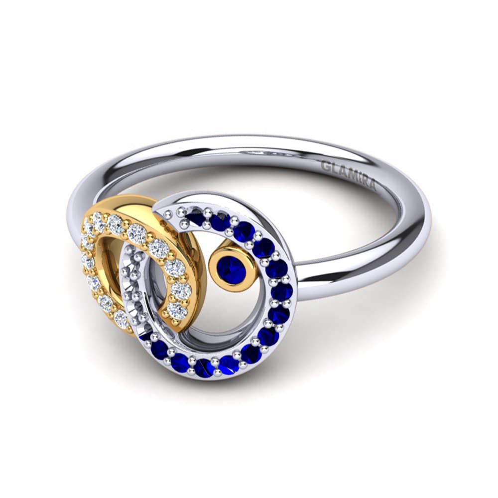 14ct White & Yellow Gold Dark Blue Zirconia Ring Susanna