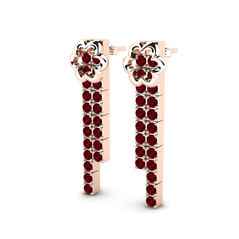 14k Oro Rosa Circonita Roja Pendiente de mujer Rhine