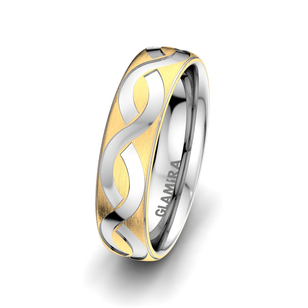 9k Yellow & White Gold Men's Wedding Ring Bright Maze 6 mm